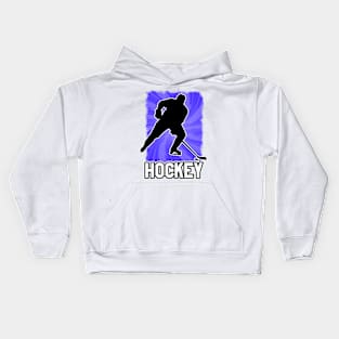 Hockey player on a blue background Kids Hoodie